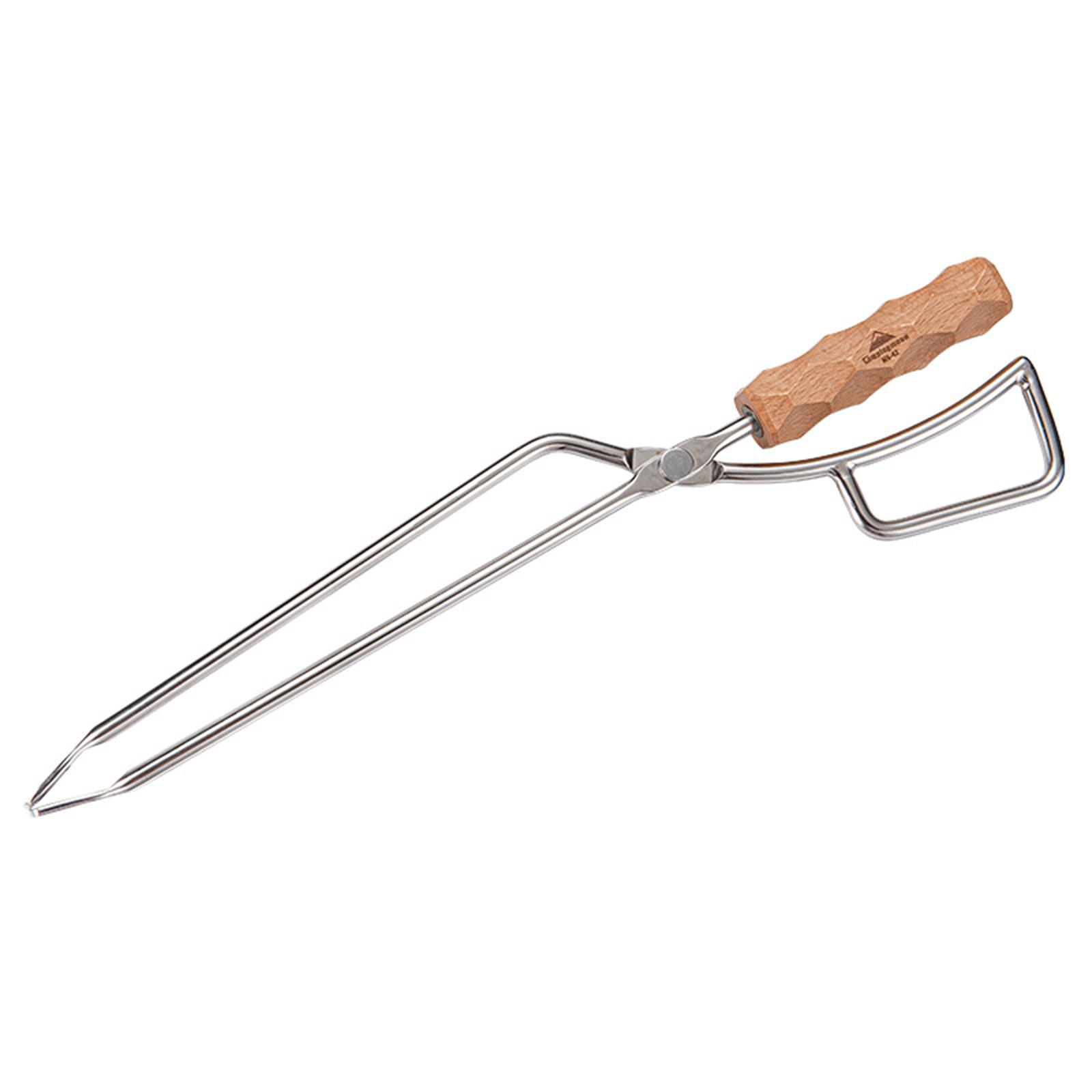 Kẹp BBQ bằng gỗ bằng thép không gỉ để cắm trại Được sử dụng để thêm củi, củi và than để nướng và đốt.