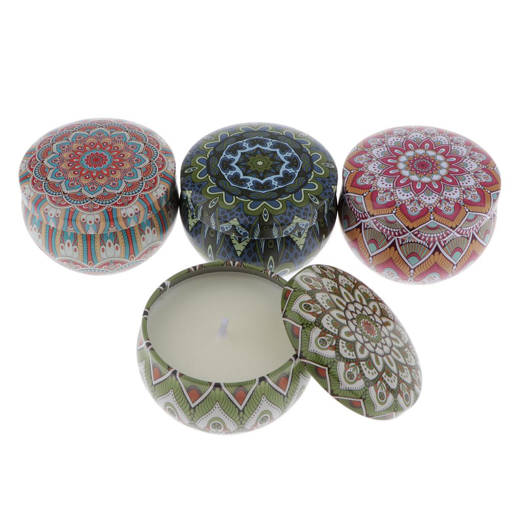 4 Pieces National Style Scented Candle Natural Soy Wax Portable Tin Candles
