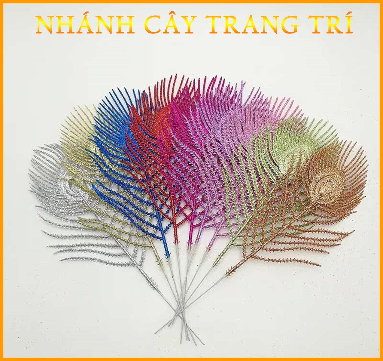 Nhánh Lông Công 31cm Kim Tuyến Nhiều Màu Sắc Trang Trí Tết