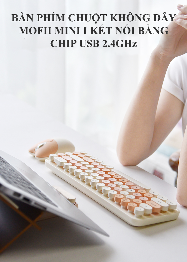 Bàn phím và chuột không dây MOFII MINI I kết nối bằng chip USB 2.4 GHz màu sắc dễ thương, thiết kế mini size cực kỳ nhỏ gọn - HÀNG CHÍNH HÃNG