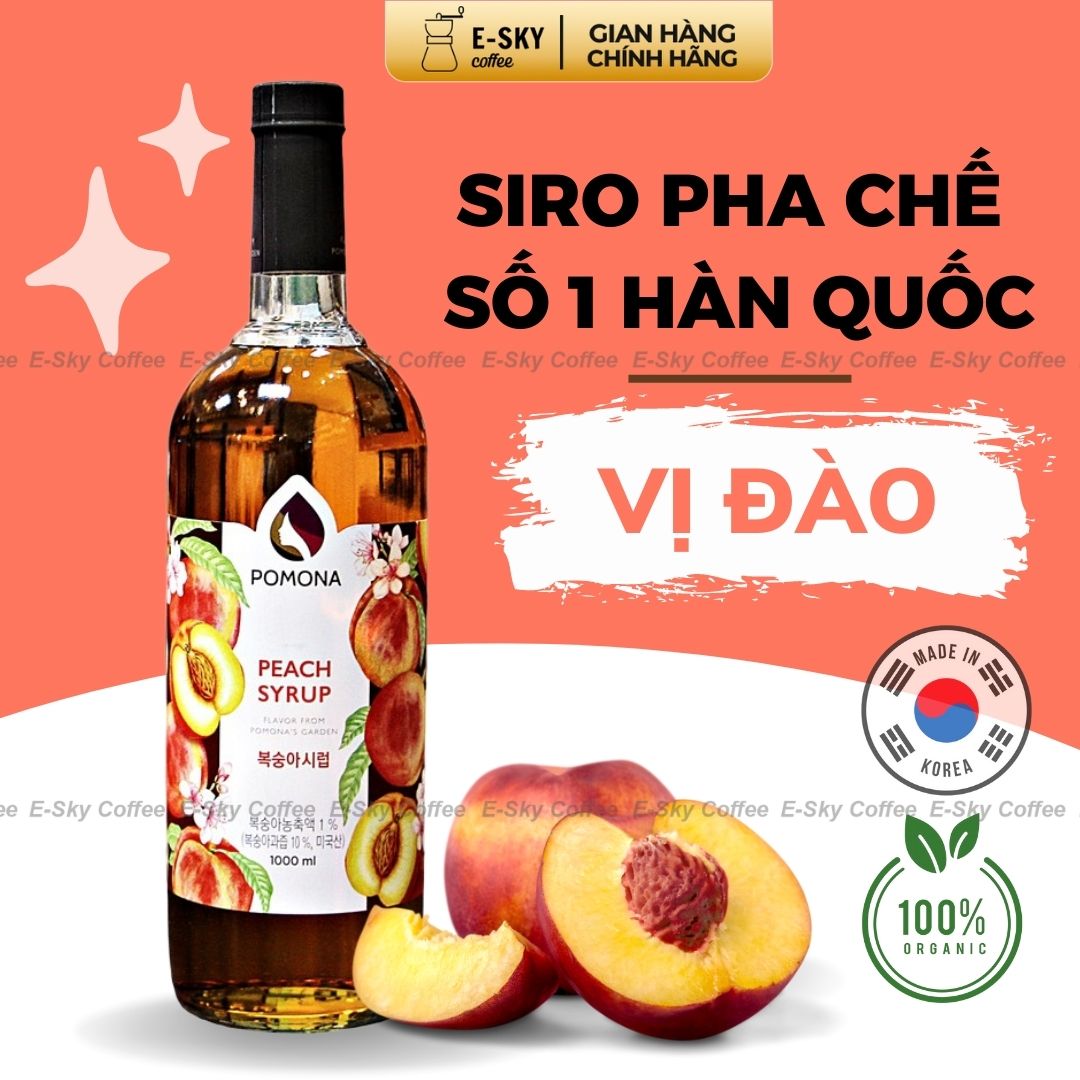 Siro Đào Pomona Peach Syrup Nguyên Liệu Pha Chế Hàn Quốc Chai Thủy Tinh