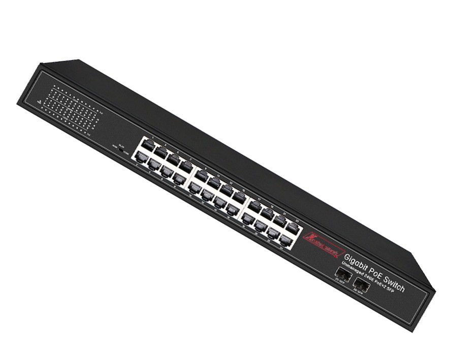 Bộ chuyển mạch 26 port unmanaged Gigabit Ethernet switch, 24 port Gigabit PoE, 2 SFP, 400W power supply - Xmethod Network - Hàng chính hãng