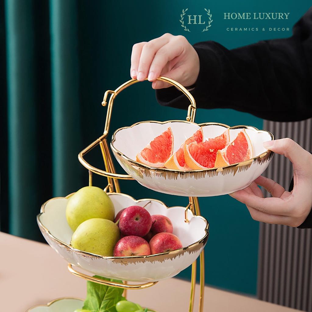 Kệ 2 Tầng, 3 Tầng Sứ Xanh Home Decor phong cách Bắc Âu khung kim loại | ĐĨA 2 3 TẦNG SỨ TRẮNG XANH KÈM KỆ INOX CAO CẤP