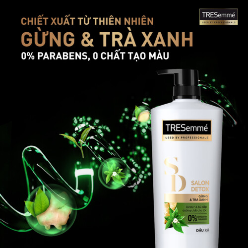 Dầu xả TRESEMME Salon Detox Cho tóc chắc khỏe bóng mượt Gừng và Trà Xanh Kem xả Giúp Detox tóc sạch sâu 620g