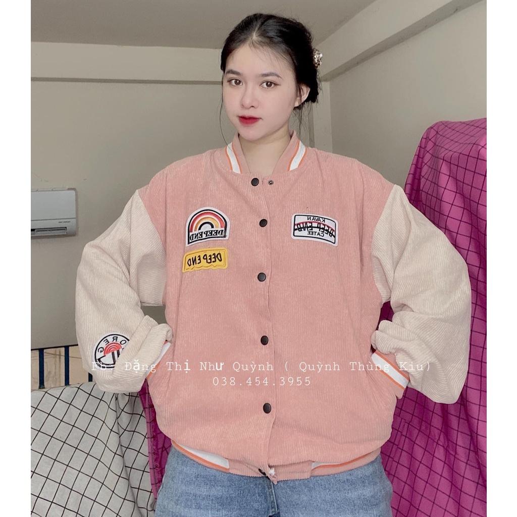 Áo khoác bomber nhung tăm thêu nổi oversize 4 màu cực chill