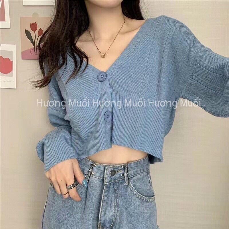 áo cardigan len croptop 2 cúc - hàng qC