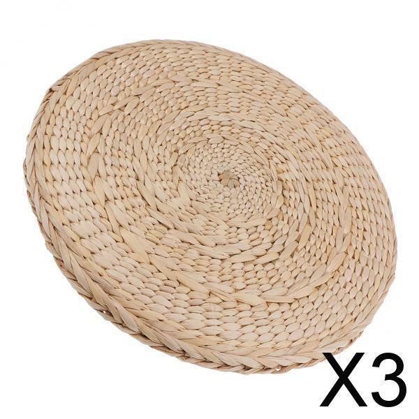 3x30cm Round Straw Weave Handcraft Pillow Yoga Chair Seat Mat Tatami Cushion