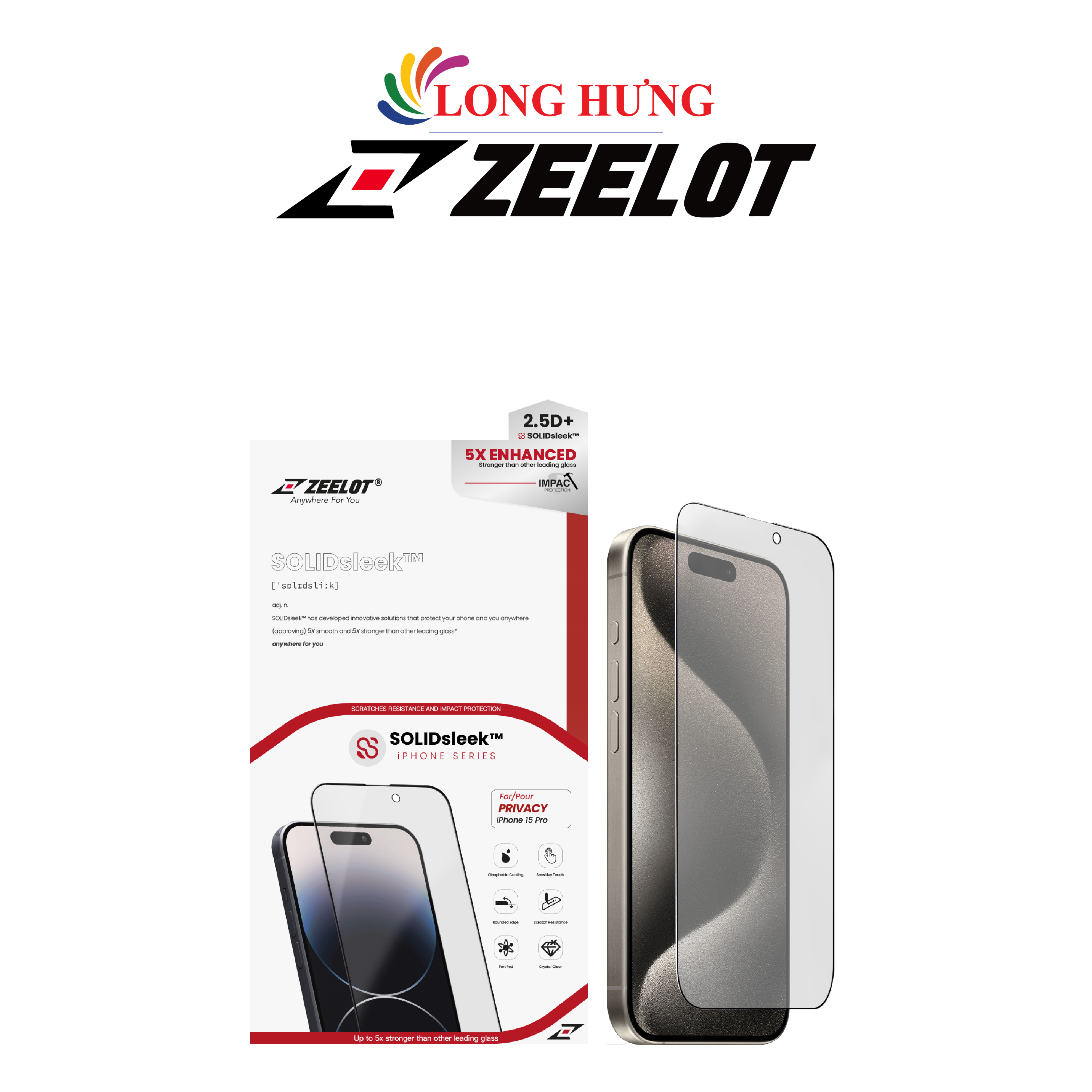 Dán màn hình cường lực Full viền chống nhìn trộm Zeelot dành cho iPhone 15 Pro Max/15 Pro/15 Plus/15/14/13/12/11 - Hàng chính hãng