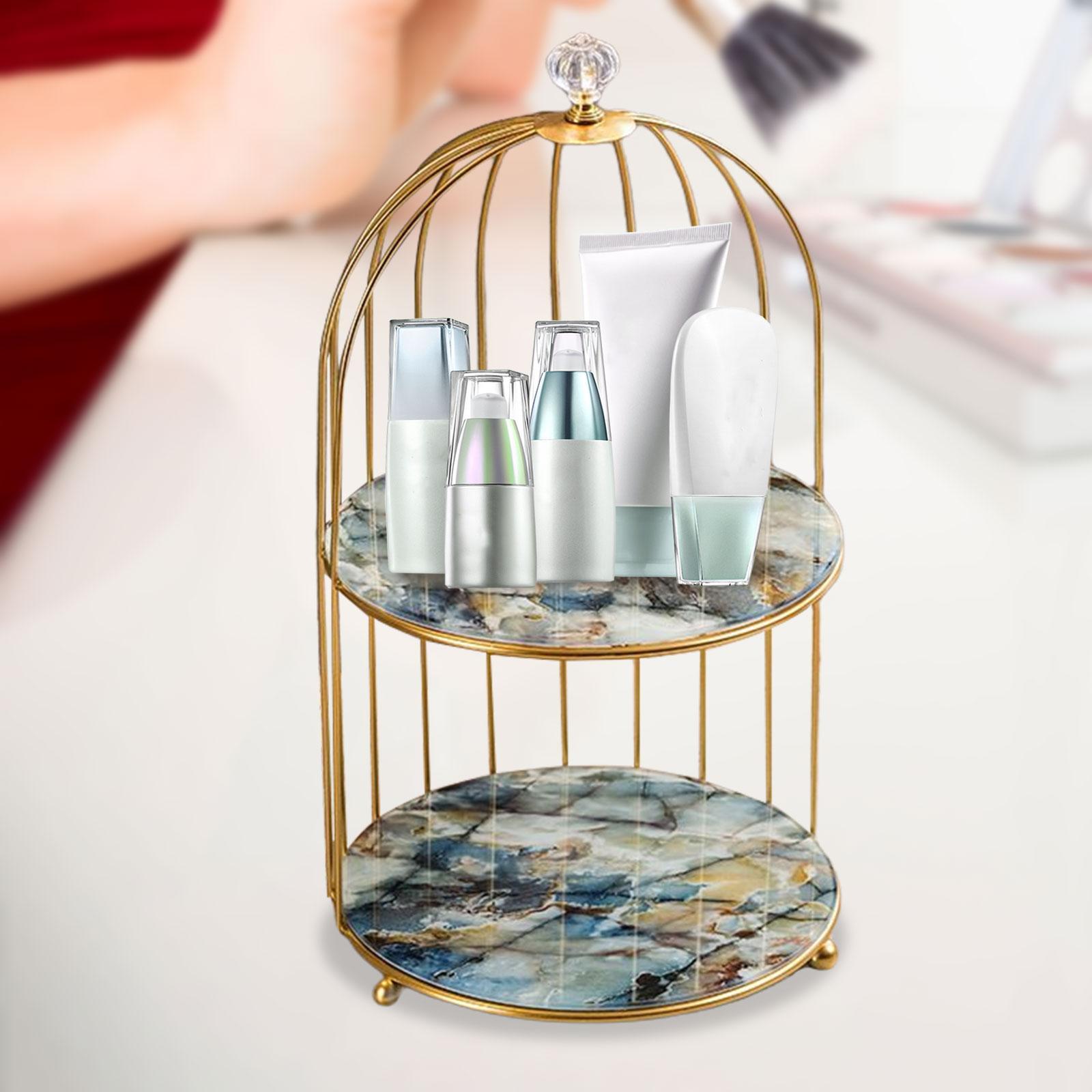 2 Pieces Bird Cage Cosmetic Organizer Bathroom Storage Rack Dresser Holder
