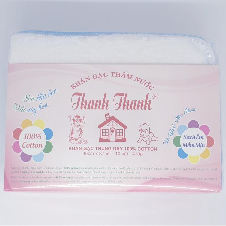 Khăn gạc Thanh Thanh Trung  Dày 10 cái 4 lớp 30x37cm 100% cotton