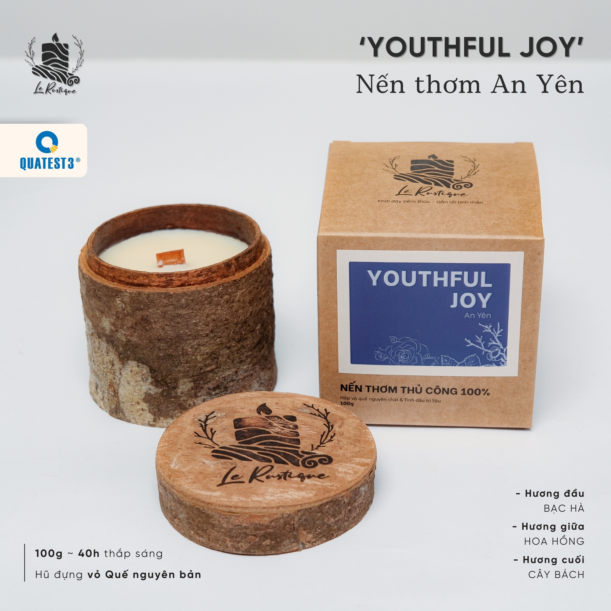 Nến Thơm Trị Liệu Le Rustique An Yên (Youthful Joy) - Nến Thơm Cao Cấp - An Toàn Sức Khỏe