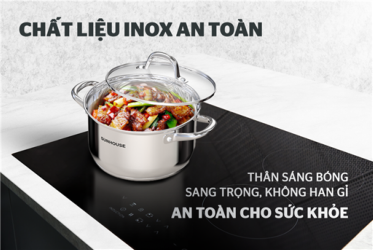 Bộ nồi inox 5 đáy Sunhouse SHG517 - hàng chính hãng