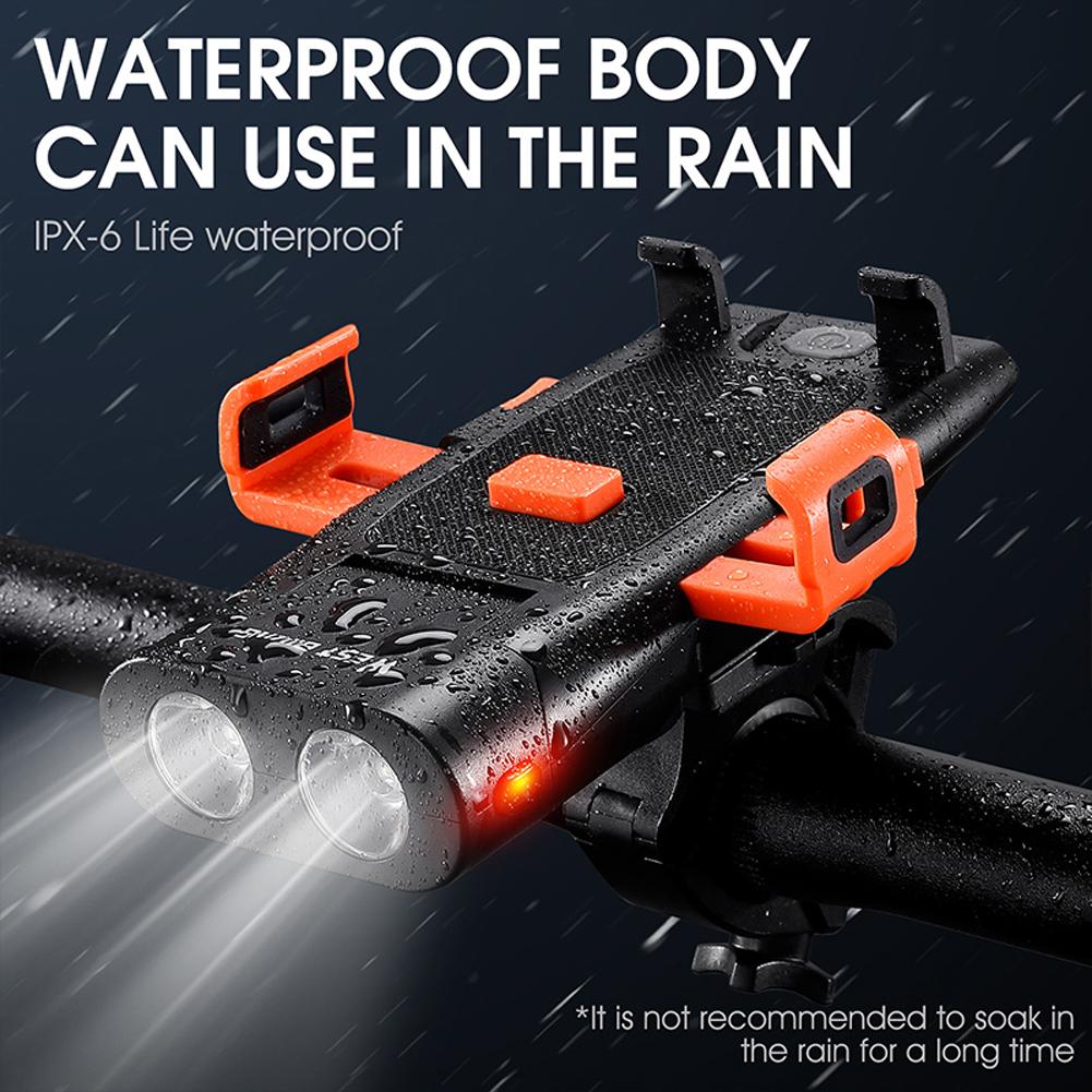 Đèn LED 5 trong 1 WEST BIKING gắn giá đỡ phía trước có còi, giá đỡ điện thoại