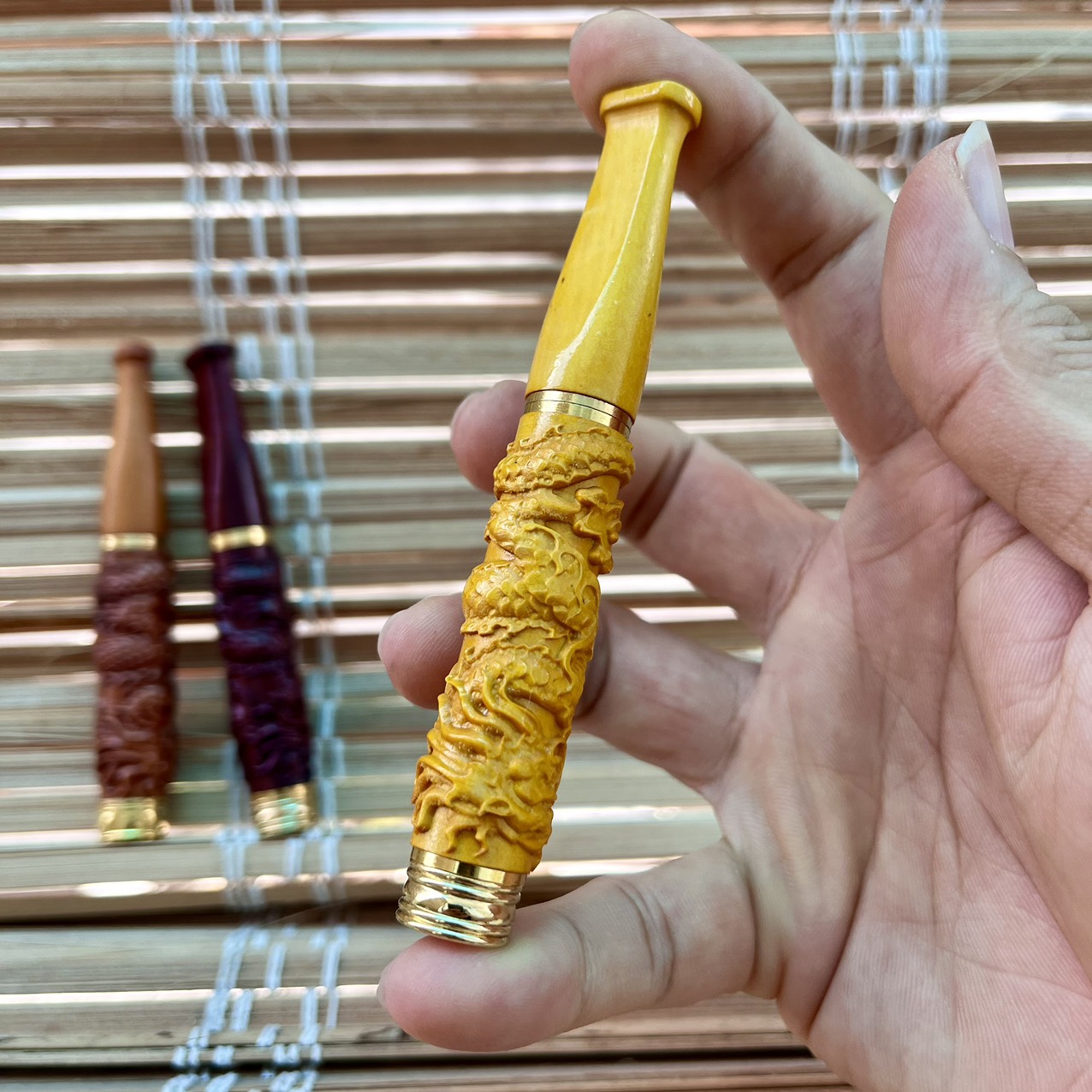 Tẩu Lọc Thuốc Bằng Gỗ Mun Khắc Rồng - TL016