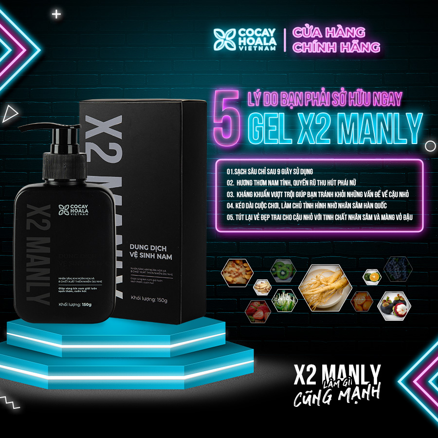 Dung Dịch Vệ Sinh Nam X2 Manly - Làm sạch tức thì Lưu hương 24h dung tích 150g Cocayhoala