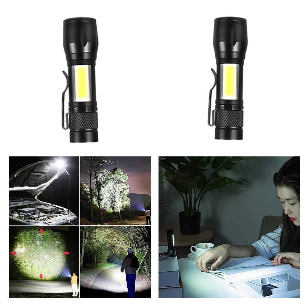 2x COB LED Torch Super Bright Flashlight Torches USB Rechargeable Work Light for Camping Hiking Backpack Outdoor Sports