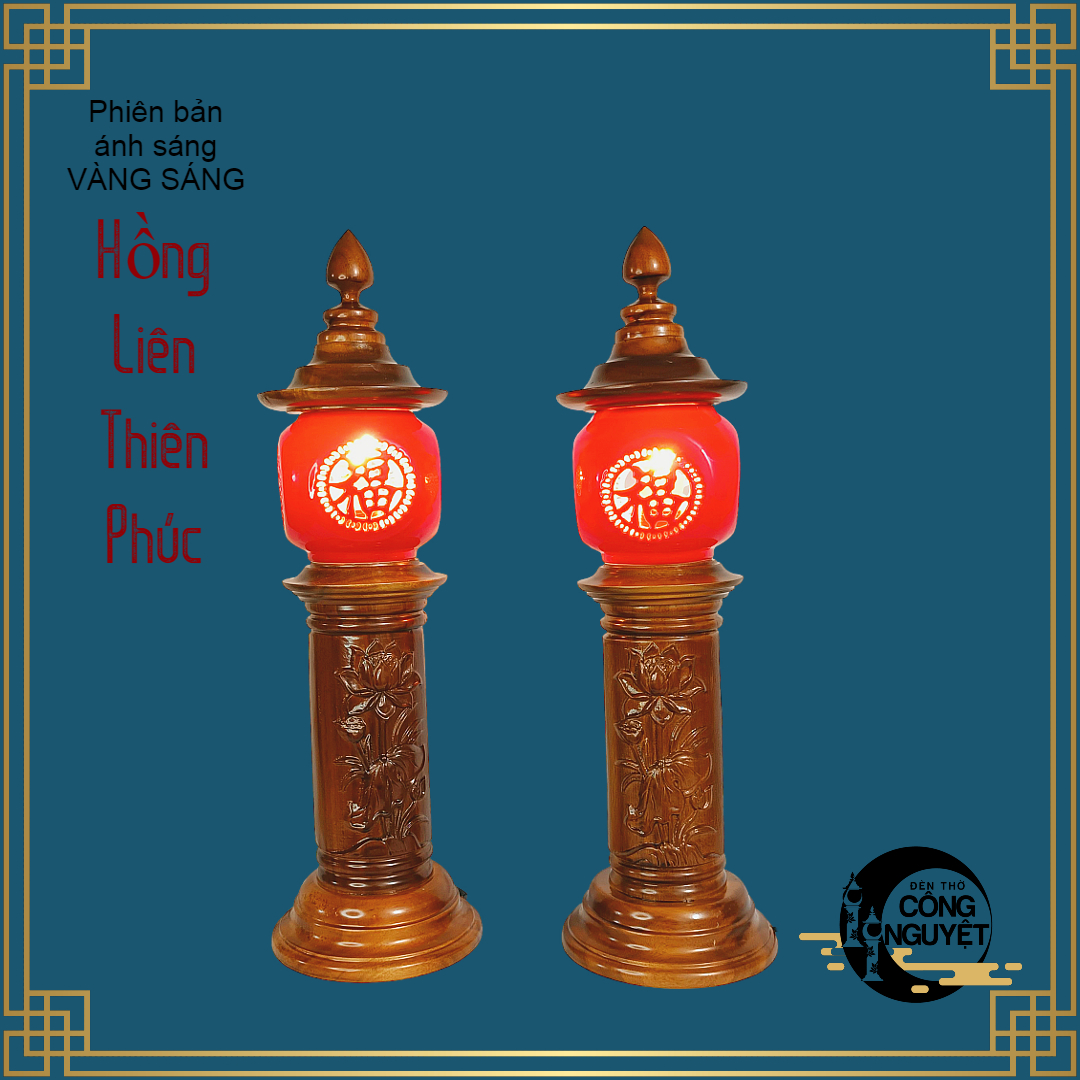 Đôi đèn thờ gỗ sứ tinh xảo HỒNG LIÊN THIÊN PHÚC