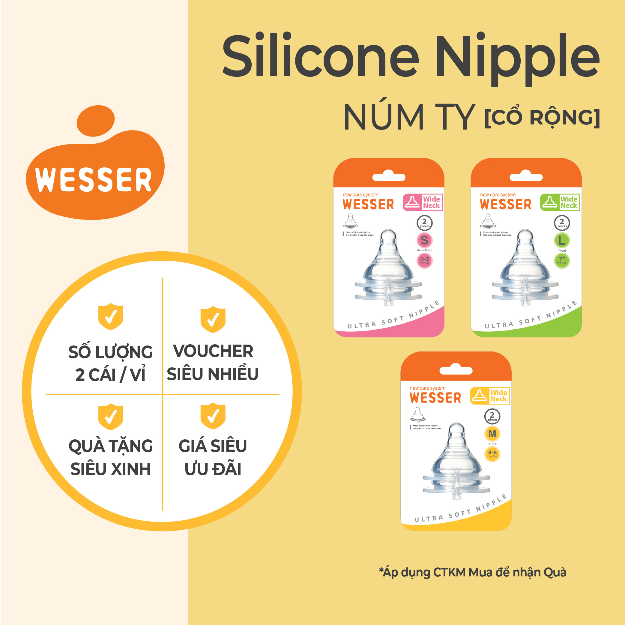 Núm Ty Cổ Rộng Wesser Sml 2 Cáihộp - Size S