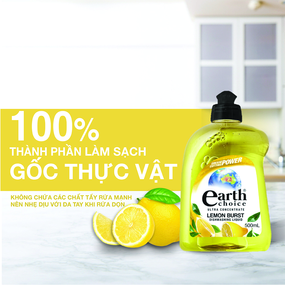 Nước rửa chén đậm đặc Earth Choice hương chanh 500ml