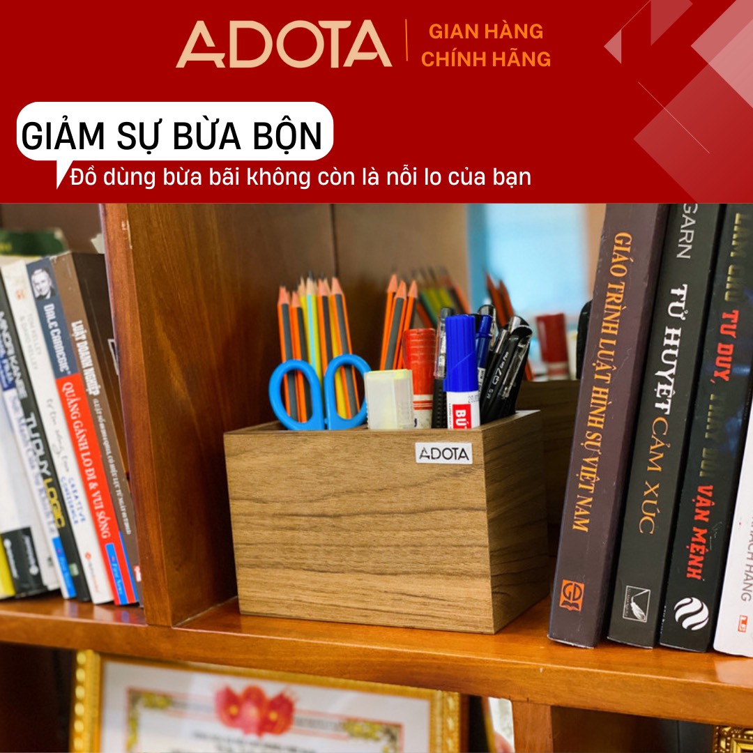 Hộp cắm bút đôi bằng gỗ, ống đựng bút để bàn làm việc cao cấp phong cách sang trọng ADOTA HB22M110