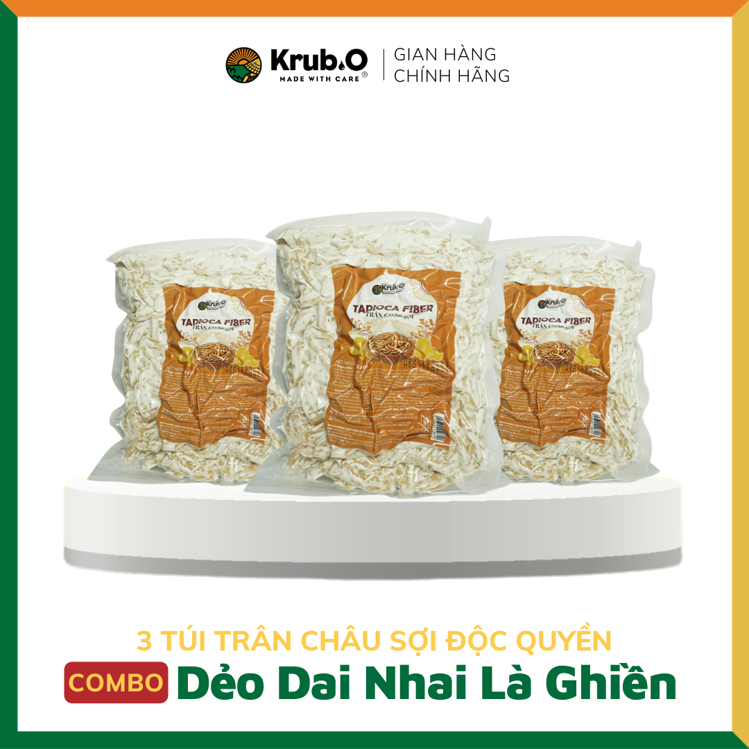 Combo 3 Túi Trân Châu Sợi Krub.O (Tapioca Fiber) - Túi 800g - Topping trà sữa độc quyền - Nguồn nông sản thuần Việt