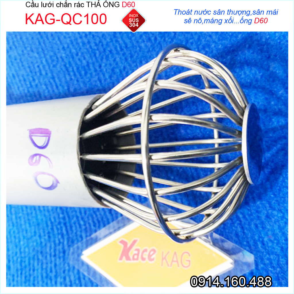 Cầu lưới D60-90 Inox 304 dày , cầu chặn rác thoát nước mưa D60-90 KAG-QC100 thoát  nhanh