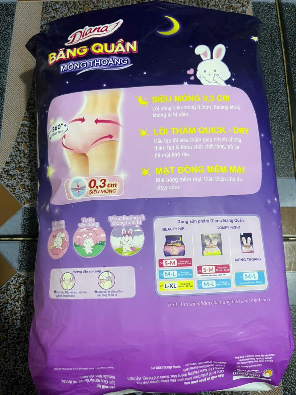 Diana Băng vệ sinh Băng quần Comfy Night Mỏng Thoáng size M-L gói 18 miếng