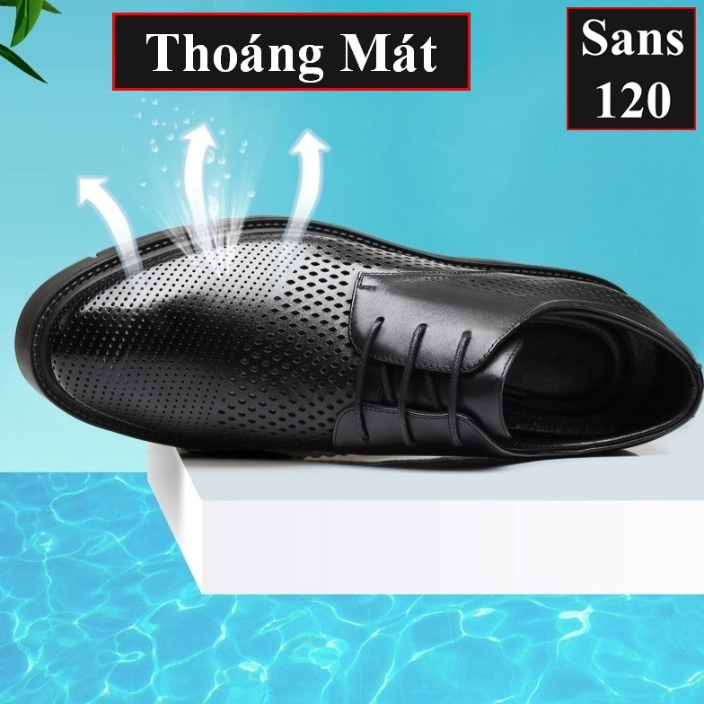 Giày da đục lỗ đế độn 10cm Sans120 mùa hè mát thoáng khí da bò tăng chiều cao 8cm giầy tây size 37 cao cấp nam nữ unisex