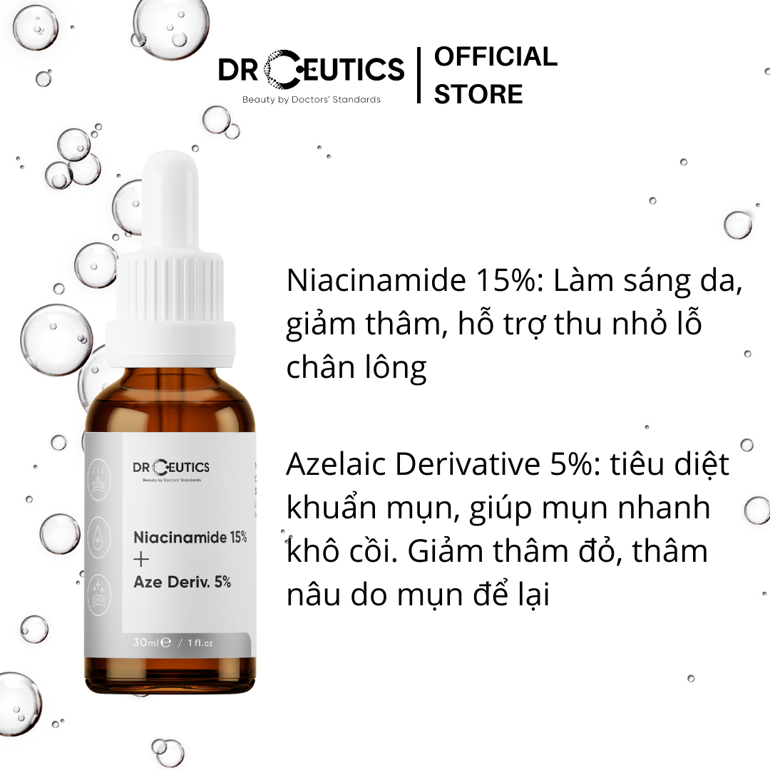 Tinh Chất Làm Mờ Thâm Và Thu Nhỏ Lỗ Chân Lông DrCeutics Niacinamide 15% Và Azelaic Deriv 5% (30ml)