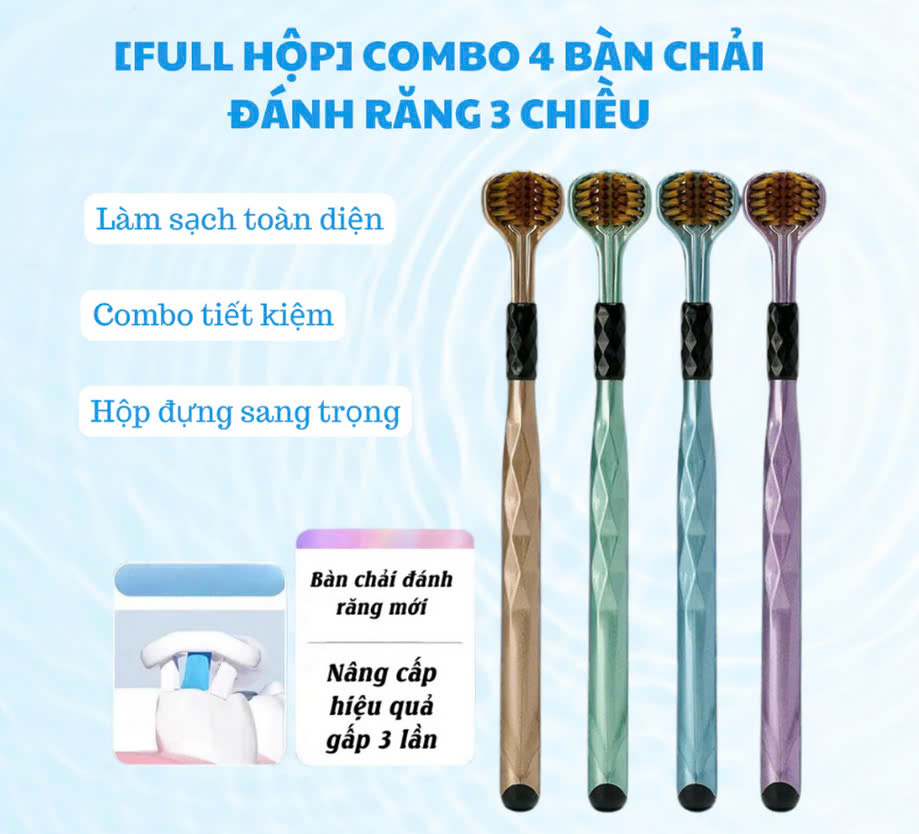 COMBO 4 Bàn Chải Đánh Răng 3 Mặt, Bàn Chải Đánh Răng Đa Chiều Làm Sạch Đồng Thời Cả 3 Bề Mặt Của Răng, Lông Mềm Mượt