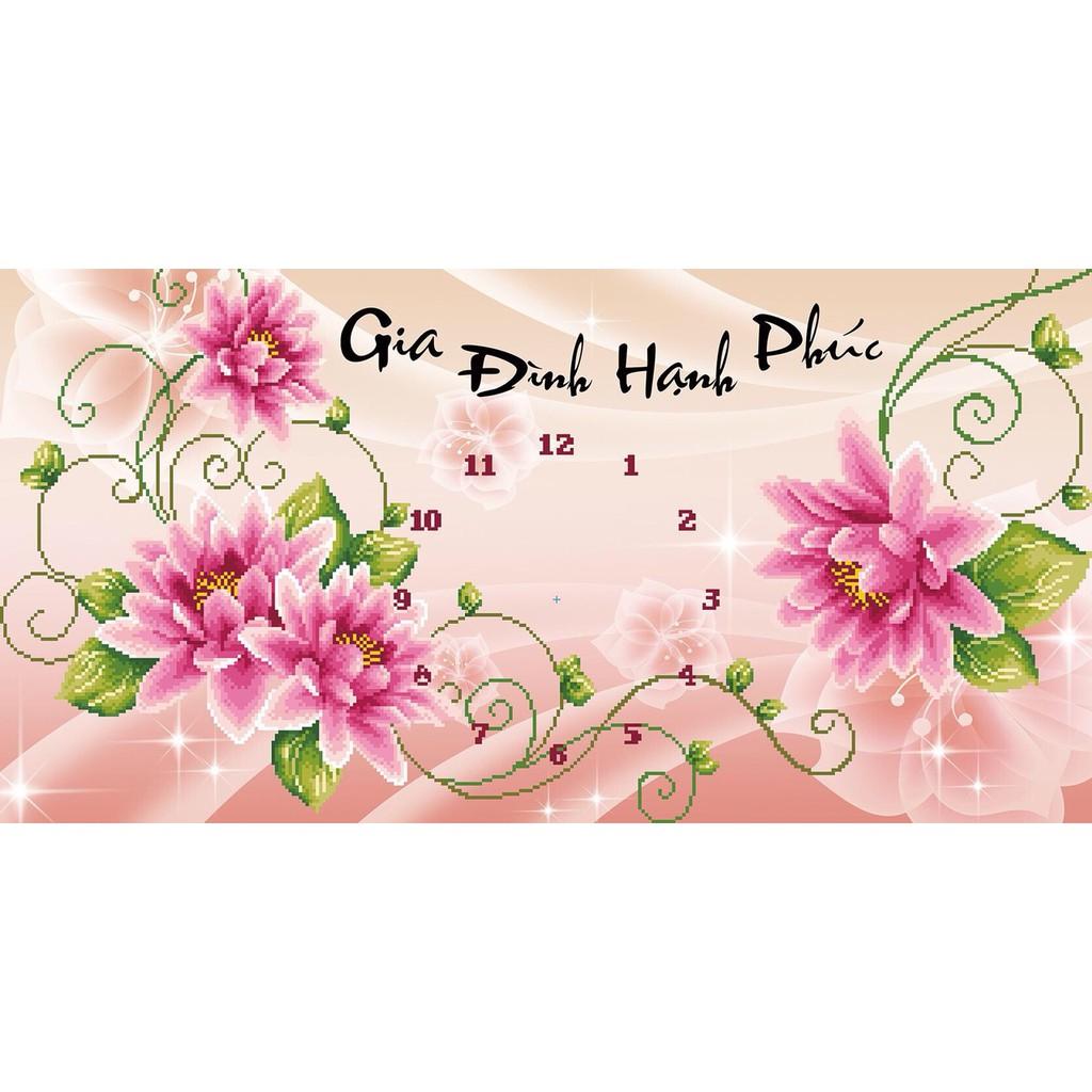 Tranh đính đá đồng hồ gia đình hạnh phúc
