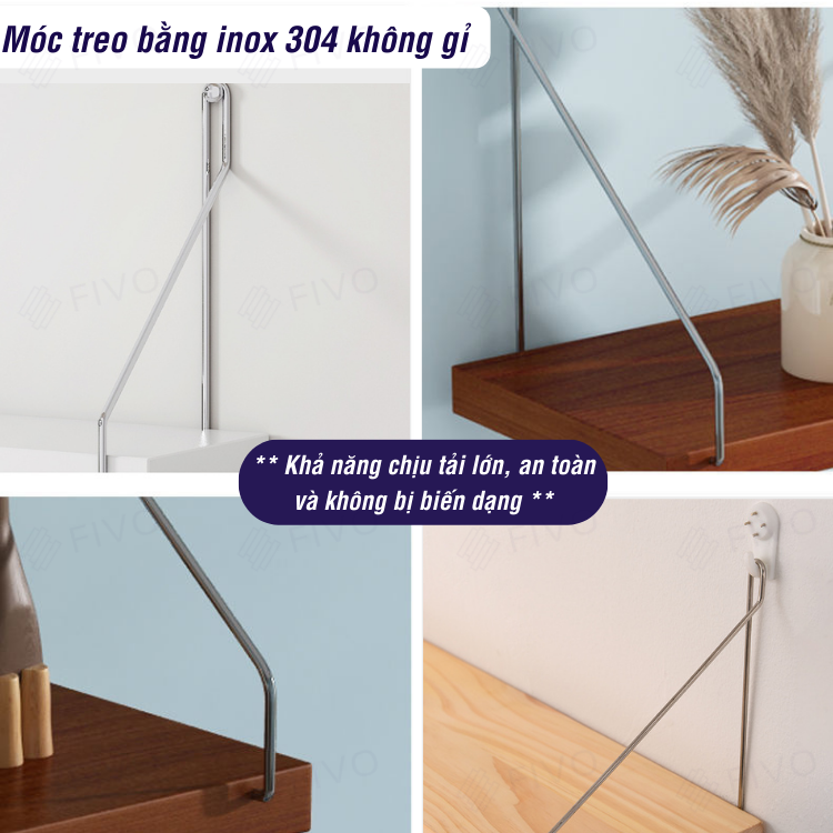 Kệ Treo Tường Trang Trí  Không Cần Khoan FIVO FB40  Móc Treo Inox Dễ Dàng Gắn Lên Tường, Sang Trọng Hiện Đại (Màu Gỗ, Nâu) - Hàng Chính Hãng