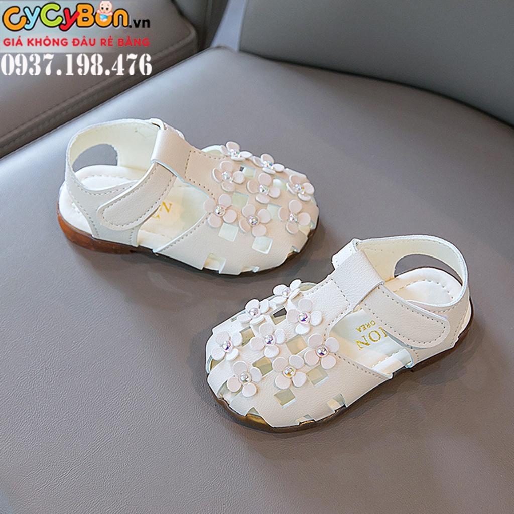 Giày/Dép Sandal Cho Bé Gái Màu Trắng Đế Cao Su Đính Hoa Nhí Siêu Xinh