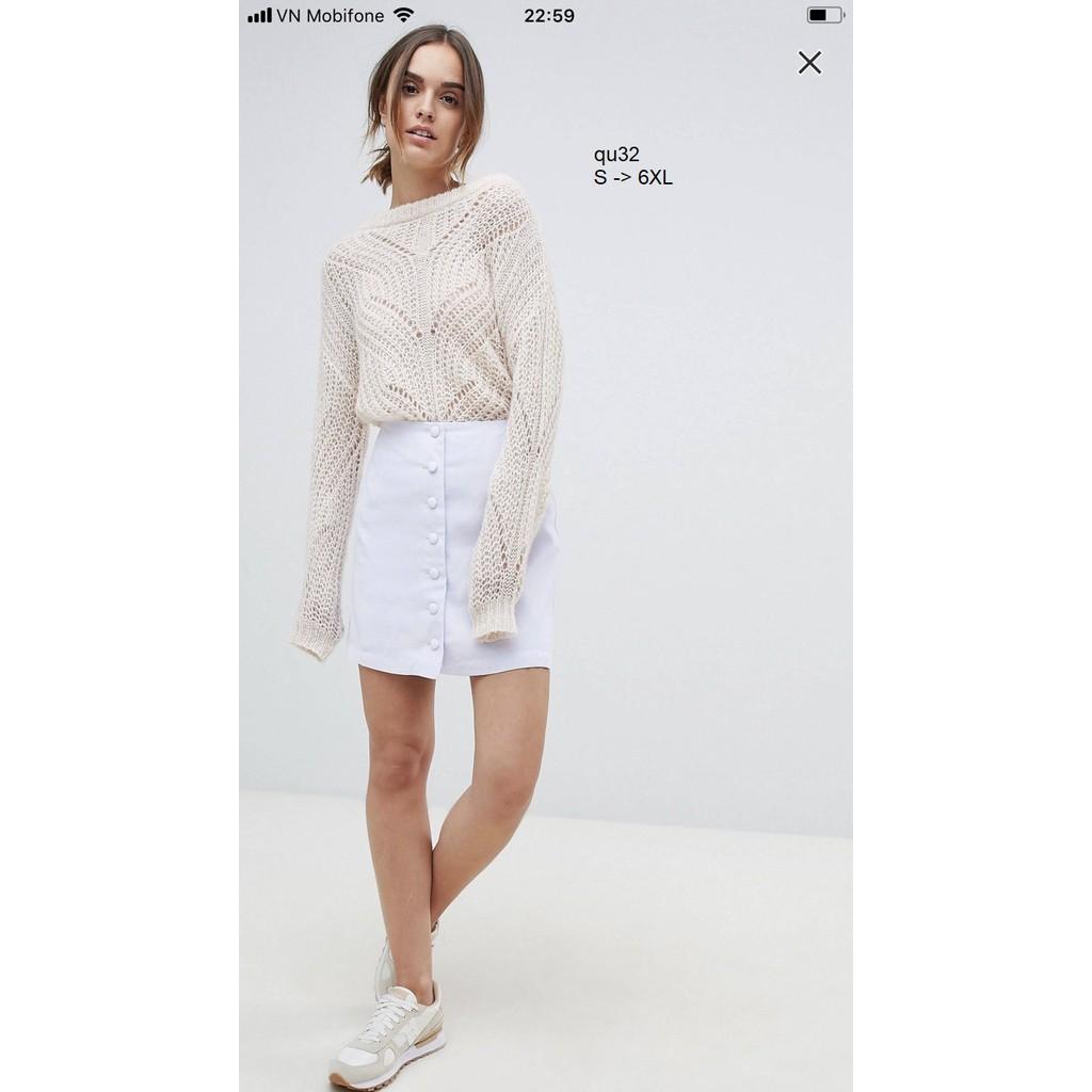 SKIRT123 CHÂN VÁY TRẮNG CHỮ A PHỐI NÚT