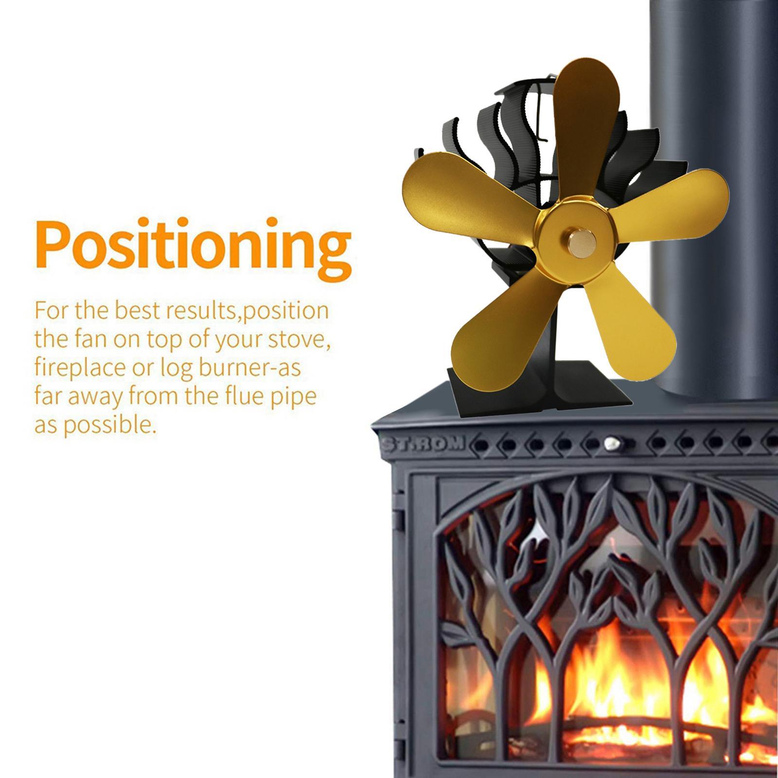 Mini Heat Powered Stove Fan With Free Thermometer Mini 5 Blade Golden