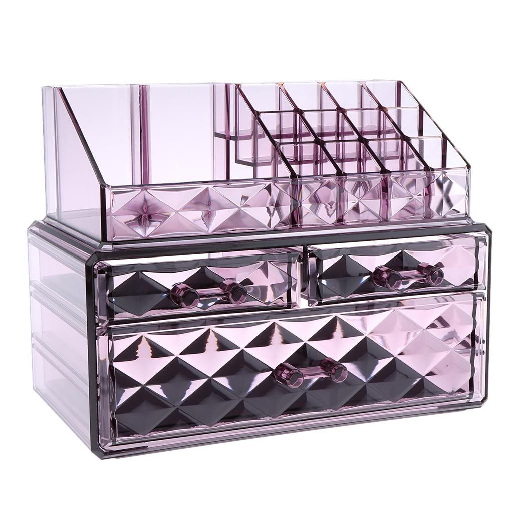 Acrylic Cosmetic Organizer Lipstick Polishes Display Jewelry Storage Box Purple