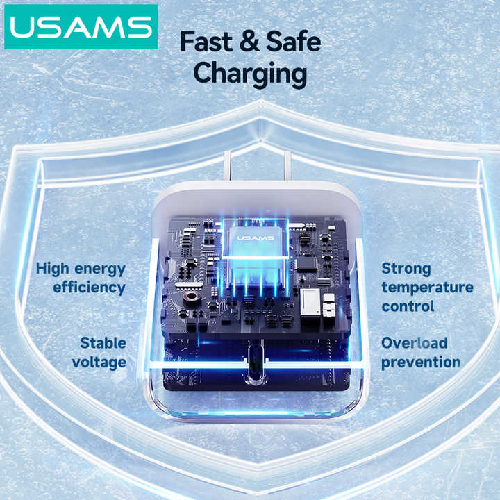 Củ Sạc Nhanh USAMS CC228 20W Kèm Cáp SJ712 30W C to Lning dài 1m dùng cho ip/14/13/12/11... Hàng chính hãng