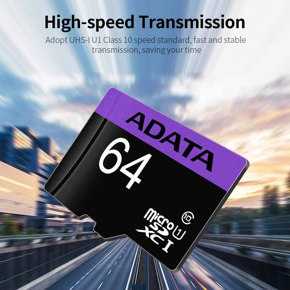 Thẻ ADATA Micro SD 64GB U1 C10 Thẻ TF tốc độ cao Hỗ trợ Quay video HD 1080P cho Camera giám sát tại nhà Dashcam