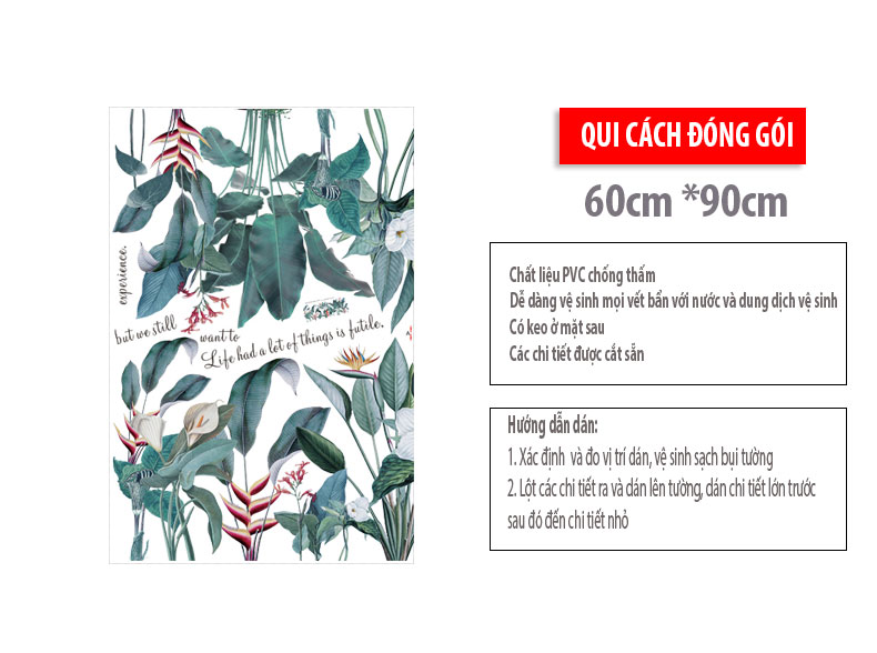 Sticker Giấy Dán Tường Decal Dán tường Mẫu Hoa Lá Cực Xinh ZH020