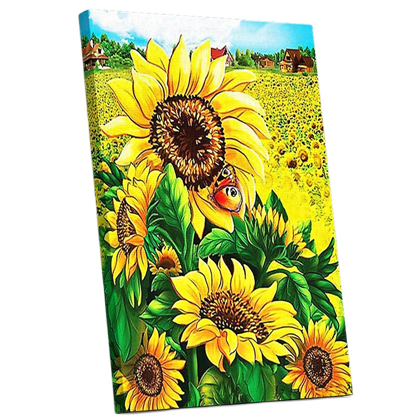 Tranh sơn dầu số hóa tự tô đã căn khung 40x50cm- RA3286 cánh đồng hướng dương