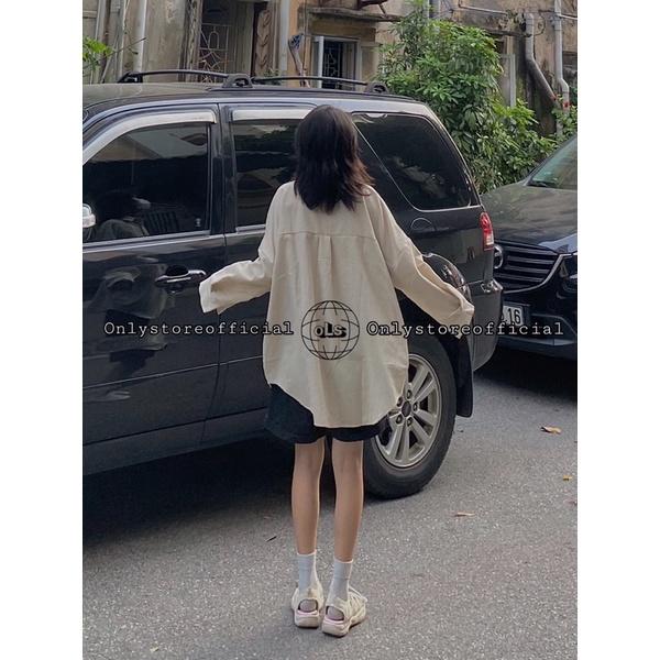 Áo sơ mi nhung be oversize siêu to khổng lồ