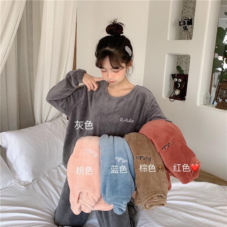 Bộ nỉ lông loại dày ấm áp, bộ nỉ nữ lót lông mềm mại dễ thương