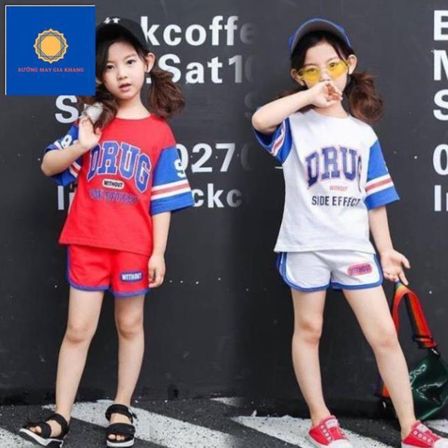 Đồ bộ quần áo thun bé trai, bé gái ngắn tay, in phối họa tiết - Xưởng may Gia Khang