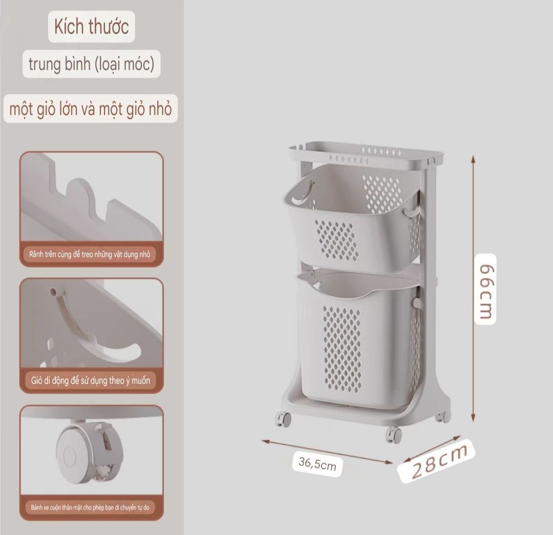 Kệ giỏ đựng đồ đa năng 2 T / 3 Tầng có bánh xe tiện lợi cao cấp