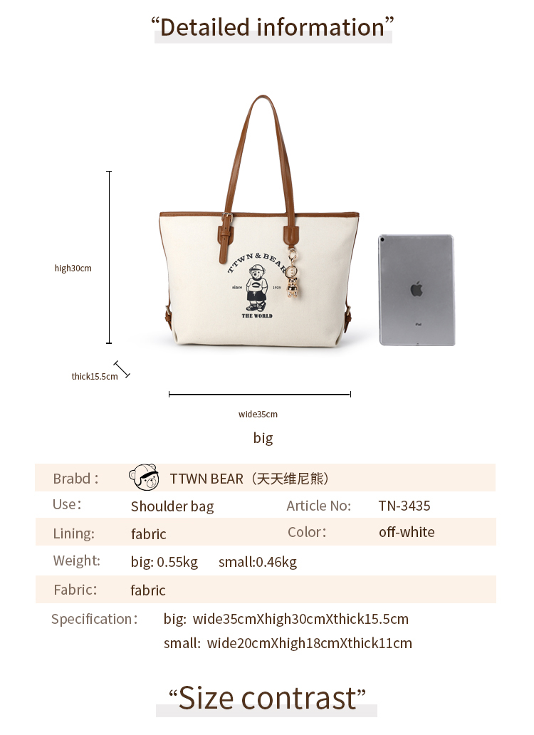 Túi tote TN3435 da thời trang công sở charm gấu TTWN BEAR