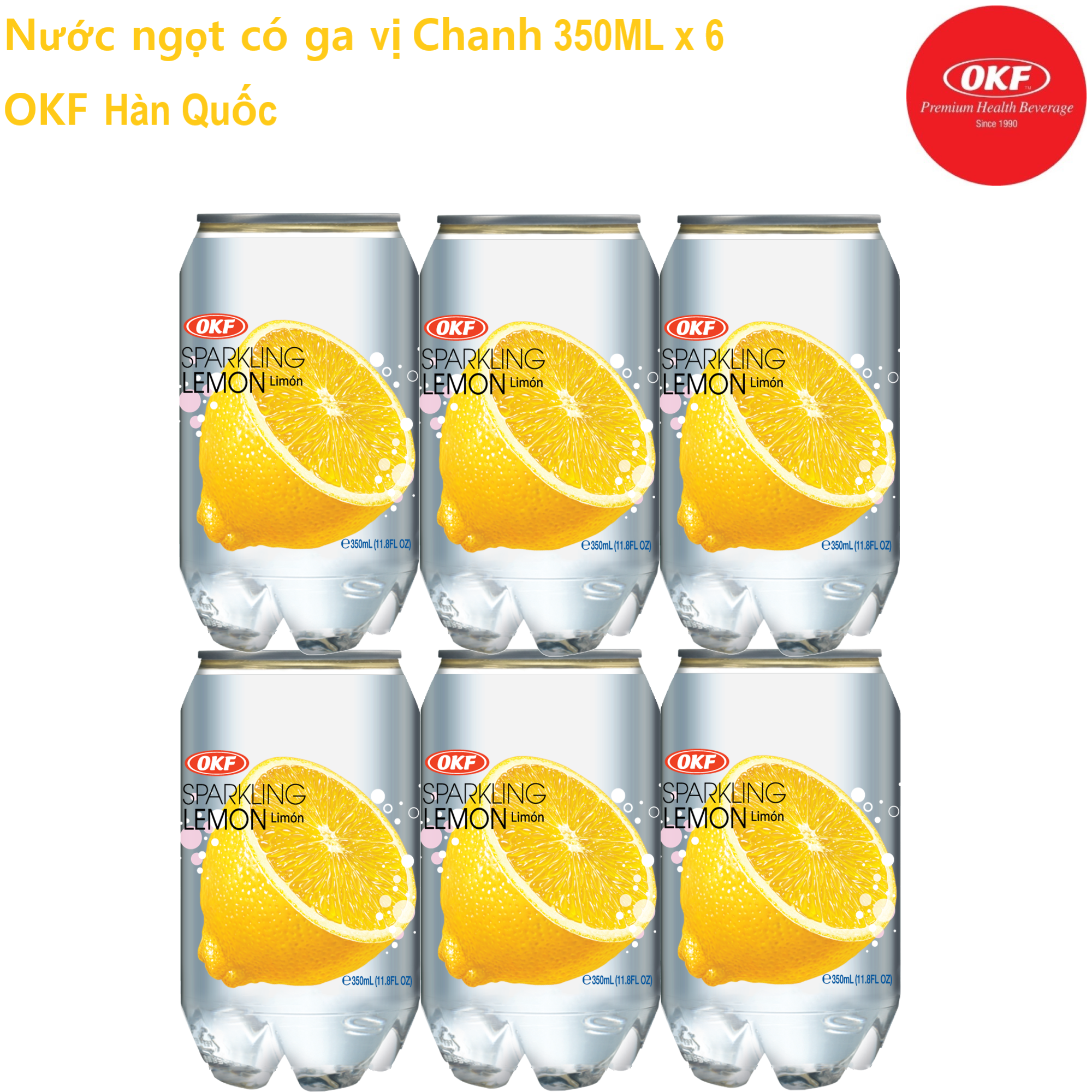 Nước ngọt có ga vị Chanh (NƯỚC CHANH CÓ GA) 350M X 6 CHAI  OKF Hàn Quốc