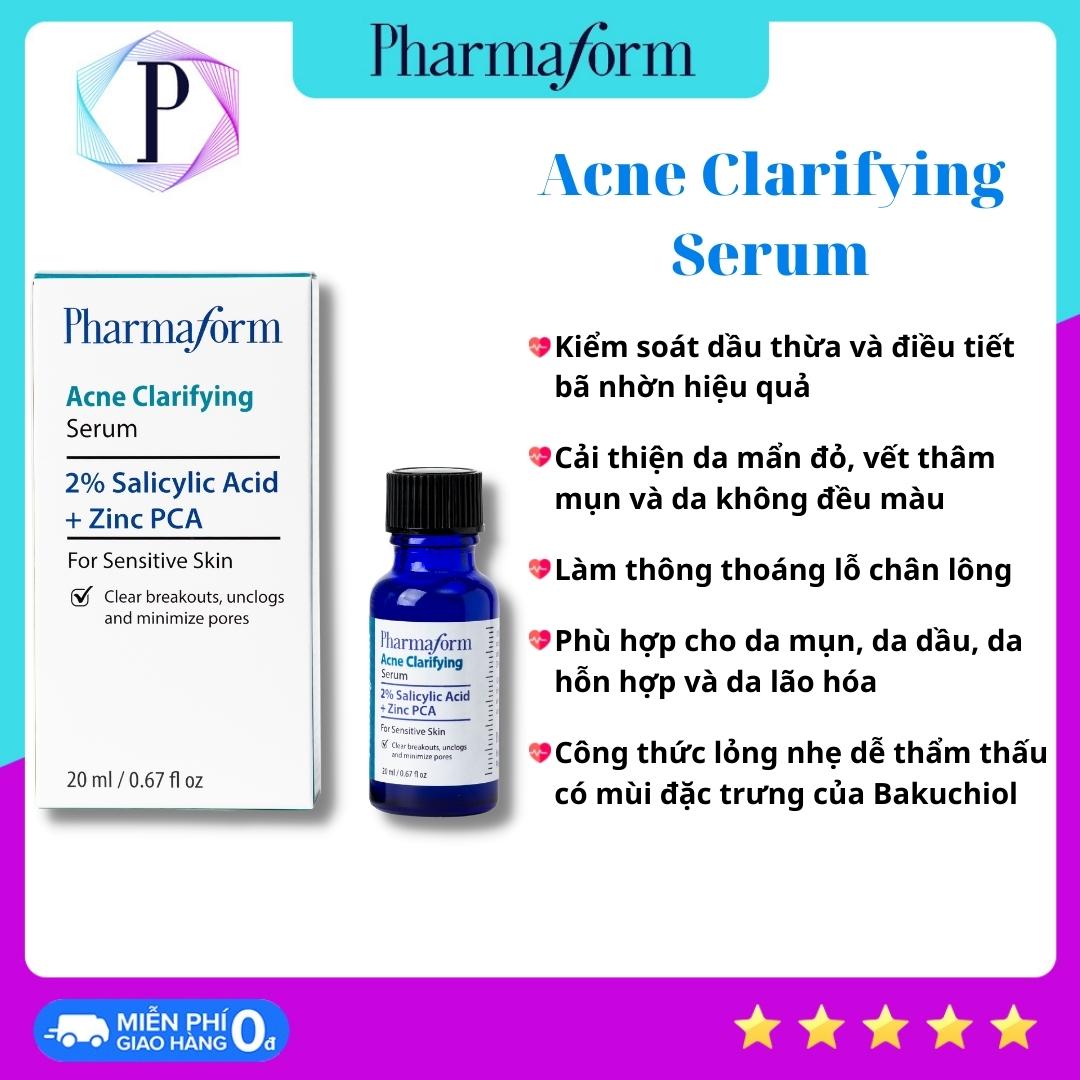 [NHÀ SẢN XUẤT] Tinh chất giảm mụn và ngăn ngừa mụn, se khít lỗ chân lông PHARMAFORM Acne Clarifying Serum 20ml