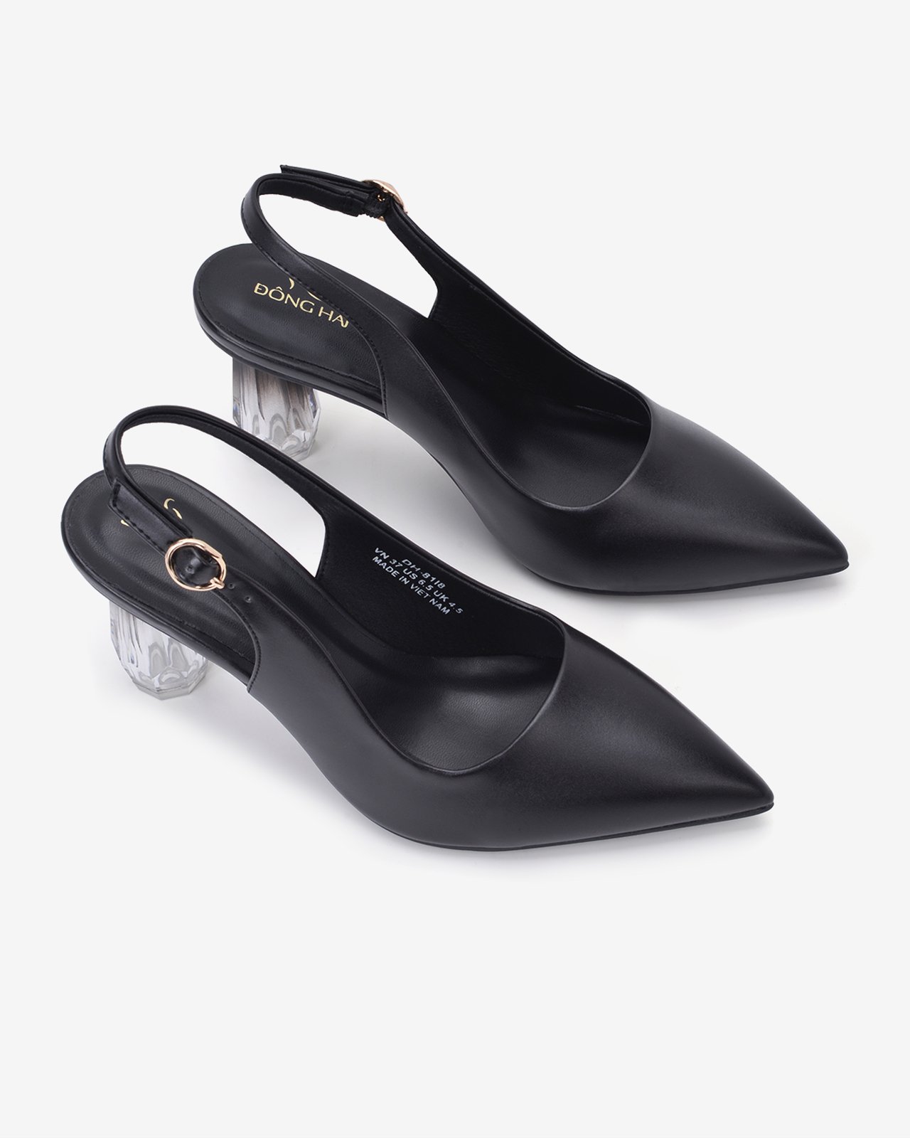 Giày cao gót nữ Đông Hải thiết kế Slingback mũi nhọn sành điệu đính gót kim cương  cao 7cm - G81I8