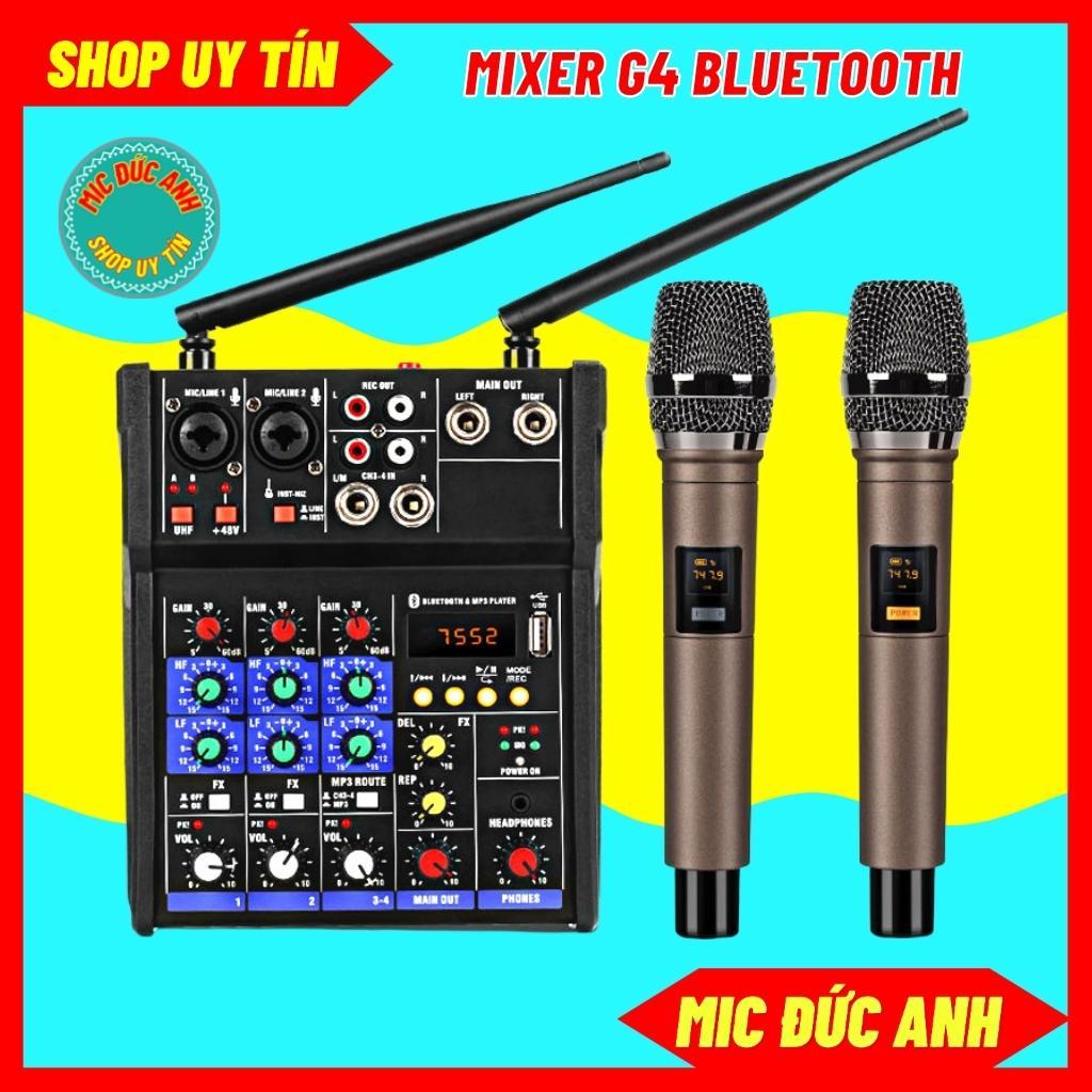 Mixer G4 có tặng kèm 2 tay mic không dây cao cấp, có thể kết nối ra loa kéo, âm ly sử dụng dễ dàng bảo hành 12 tháng