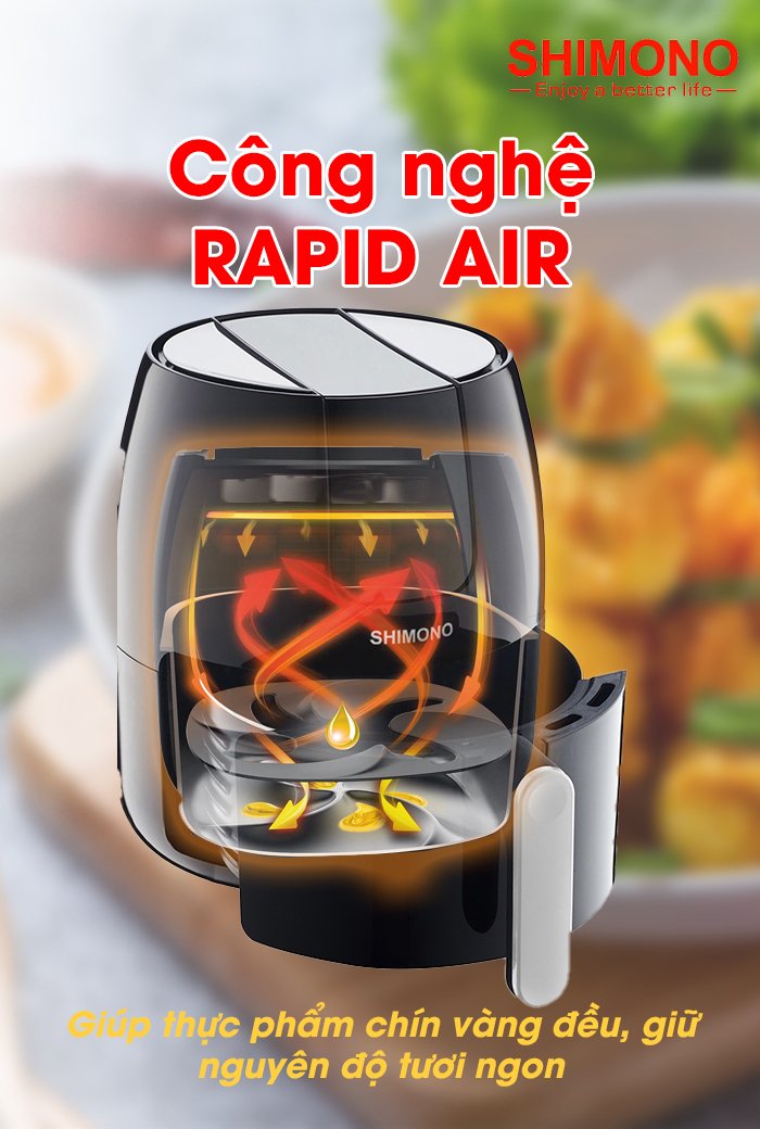 Nồi Chiên Không Dầu Shimono SM-AF458T 4,5L 1500W Cao Cấp Tiêu Chuẩn FDA Hoa Kỳ, LFGB Đức Tặng Kèm Trọn Bộ 9 Phụ Kiện Hàng Chính Hãng